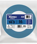 Coiled package of SimPull Solid Indoor Romex NM-B Cable 14 3 With Ground 50 Ft Coil for indoor dry use