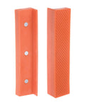 Heavy Duty Magnetic Vise Jaw Covers 5 Inch Nylon Bench Protectors featuring grooves, orange nylon pads with magnets for woodworking.