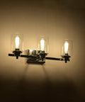 3 Light Chrome Vanity Light Fixtures Over Mirror With Clear Glass Shades Farmhouse Style Wall Sconce Lighting For Bathroom
