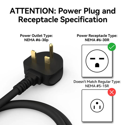 NEMA 6-30P plug specifications for 240V Electric Garage Heater 4800 Watts 16380 Btu Fan Forced Unit