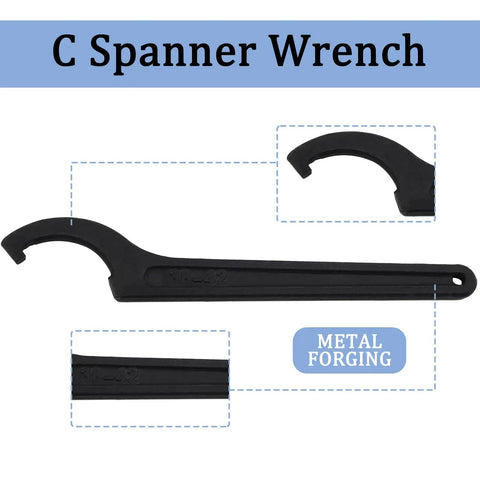 C Hook Spanner Wrench Black Adjustable Hook Tool Carbon Steel Spanner Collet Chuck For 38-42mm Round Nut 6.6 Inch Length Durable Anti Slip Grip