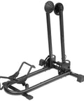 Foldable Bike Stand Floor Rack For MTB And Road Bikes With Quick Fold Design Durable Portable Garage Storage Fits Up To Two Point Four Inch Tire Width Easy Push In Front Holder Sturdy Bike Parking Rack, side view