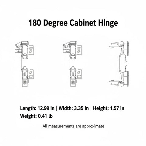 Diagram of 180 Degree Straight Arm Cabinet Hinge For Full Overlay Doors With Built In Damping, dimensions and measurements