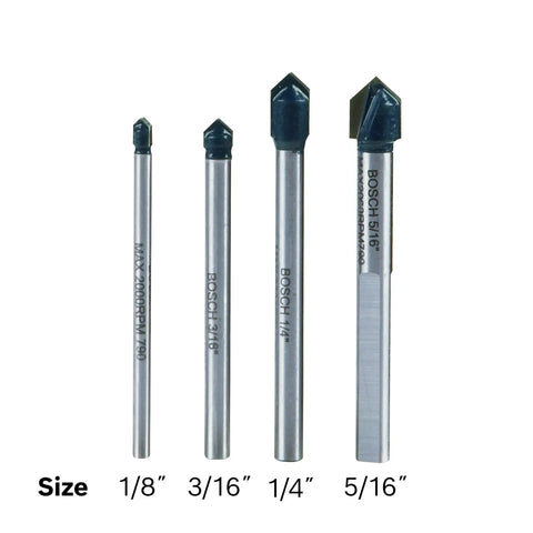 Gt2000 4 Piece Carbide Tipped Glass And Tile Bit Set For DIY Friendly Pro Grade Precision With Diamond Ground Edges And Reinforced Head.