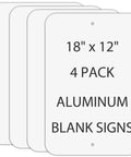 Kickass Heavy Gauge Aluminum Signs 4 Pack 18 By 12 Inches Sublimation Ready Metal Sheets for DIY crafts, featuring pre-drilled holes.