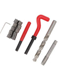 M12x1.25 Thread Repair Kit For Damaged Threads, Heavy Duty Pro Grade Threaded Inserts With Drill Bit, Tap, Installation And Break Tools, Complete Auto And Engine Repair Set, Red repair kit parts on white