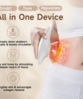 Person using Three In One At Home Body Sculptor With Suction Massage And Red Light Therapy For Arms Thighs And Belly Lymphatic Drainage Massager Portable Cellulite Tool For Smoother Skin on belly