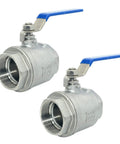 2 Inch NPT Female Full Port Ball Valve With 316 Stainless Steel Body And Vinyl Handle Beefy Built Tough For Real World Use Low Torque Operation Serviceable Threads PTFE Seals For Maximum Corrosion Resistance WOG 1000 Two Pack