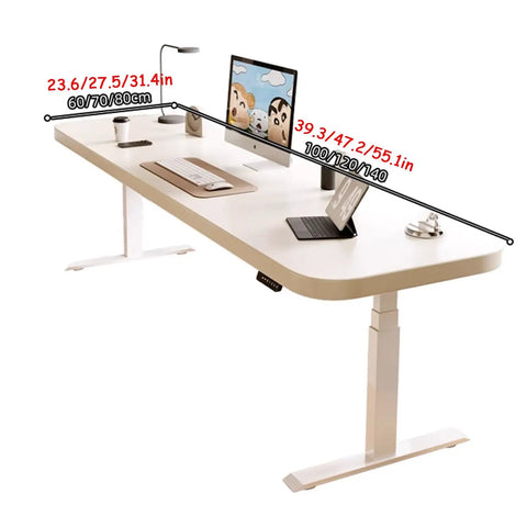 Slick Electric Sit Stand Desk With Three Smart Memory Presets And Cool Anti Collision Guard Heavy Duty Platform For Your Home Office Rig With Smooth Height Tweaking And No Sweat Assembly Ready, shown with computer and accessories.