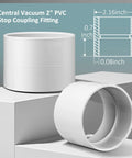 GULUANT 5-pack 2-inch PVC central vacuum stop coupling fittings, white plastic; shows cylindrical cap and ring