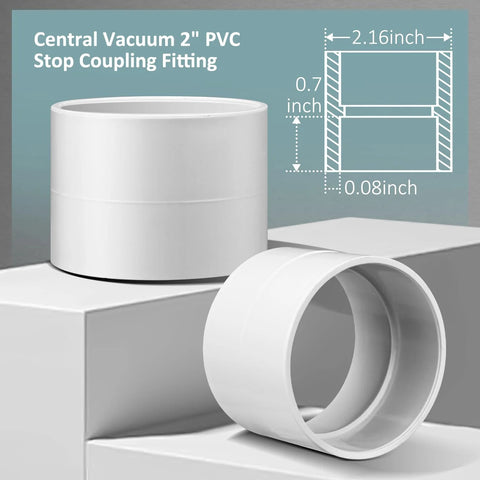 GULUANT 5-pack 2-inch PVC central vacuum stop coupling fittings, white plastic; shows cylindrical cap and ring