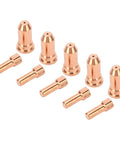 Upgrade Your PT100 Series Plasma Cutter With This Awesome 10 Piece Nozzle Electrode Kit Made From Premium Copper For High Temp Cutting Jobs, showing five nozzles and five electrodes.