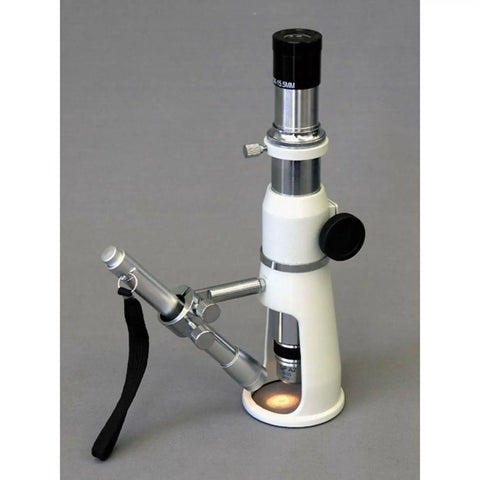 Handheld Measuring Microscope With 20x 50x 100x Magnification, 100 Unit Range, 0.01 Reticle, Achromatic Lenses, 17mm Field Of View, 30mm Working Distance, Ideal For Field Work, Lab, And Quality Control Inspections, white metal body