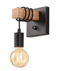 Dimmable Edison Style Black Wall Sconce With On Off Dimmer Switch, wood and metal lamp for industrial farmhouse decor.