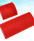 Two Piece Rock Solid Faux Wood Grain Roller Kit For Super Smooth Wall And Furniture Texture Painting With Durable Rubber Design Stamping Tools That Guarantee A Knockout Finish Every Single Time, featuring red rubber stamps with wave patterns.