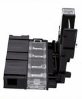 Heavy Duty Positive Battery Fuse Terminal Replacement For Nissan Altima Murano And Versa 2002-2015, black plastic connector with clear fuse housing.