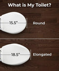 Toilet seat size comparison showing round and elongated options for Elongated Bidet Seat With Dual Nozzles, Easy No Wiring Install, Self Cleaning.
