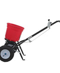 50 Pound Lawn And Fertilizer Spreader With Rustproof Poly Hopper And Epoxy Coated Frame, All Terrain Pneumatic Tires, Red
