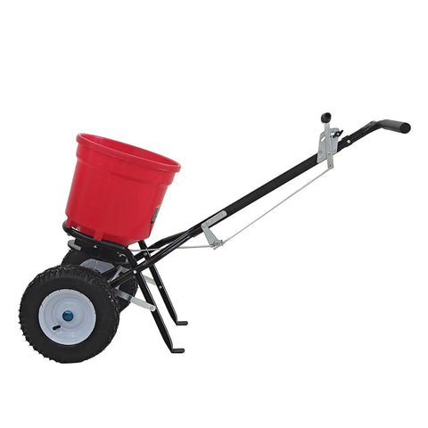 50 Pound Lawn And Fertilizer Spreader With Rustproof Poly Hopper And Epoxy Coated Frame, All Terrain Pneumatic Tires, Red