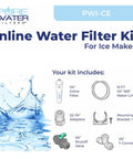 PureWater Inline Water Filter Kit for Ice Makers; includes 1/4-in fittings, adapters, T-connector, shutoff valve, bracket