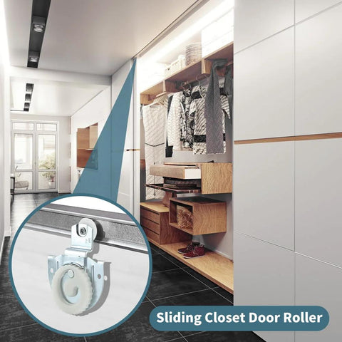 4 Pieces Sliding Closet Door Rollers Set With Eight Screws For Top Hung Wardrobe Sliding Doors Hardware Includes Two Roller Types
