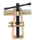 Two Jaw Gear Puller Four Inch Adjustable Gear Bearing And Pulley Removal Tool Carbon Steel Heavy Duty Flywheel Removal Device For Auto Mechanics And Home Garage Use Yellow, showing front view of adjustable steel jaws.