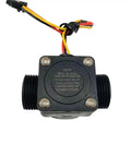 Front view of Compact Nylon Three Quarter Inch DN20 Hall Effect Water Flow Sensor with Liquid Level Switch and wires