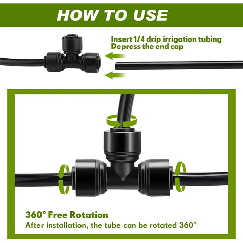 30 Piece Drip Irrigation Tee Connectors for Quarter Inch Tubing Quick Connect Fittings Black Built For Leak Free Connections