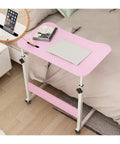 Height Adjustable Mobile Laptop Desk Sets The Chill Vibe For Remote Work Sessions While Rolling On Slick Casters And Locks Down Tight For Ultimate Stability, dark pink tabletop, 80x40cm, for bed use.