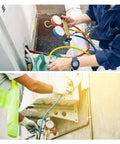 Technicians using R410A Adapter Five Sixteenth Inch SAE Female To Quarter Inch SAE Male Flare For Air Conditioners HVAC Two Pack