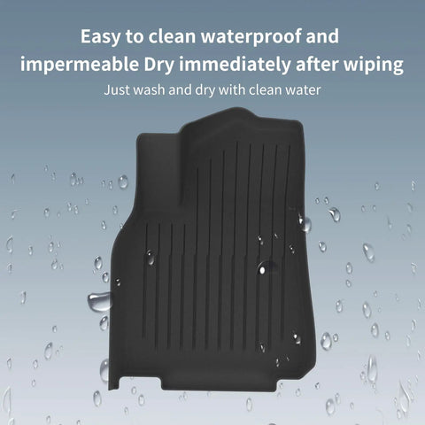 Top Shelf TPE Floor Mats For Tesla Model Y 2025 with waterproof design, easy to clean, featuring deep channels and a precise fit.