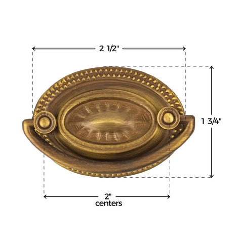 Top Shelf Antique Brass Drawer Bail Pull With Straight Up Classic Vibes, 2 Inch Center To Center Cup Handle For Dresser Cabinets, Dead On Stamped Brass Backplate Furniture Hardware Kit