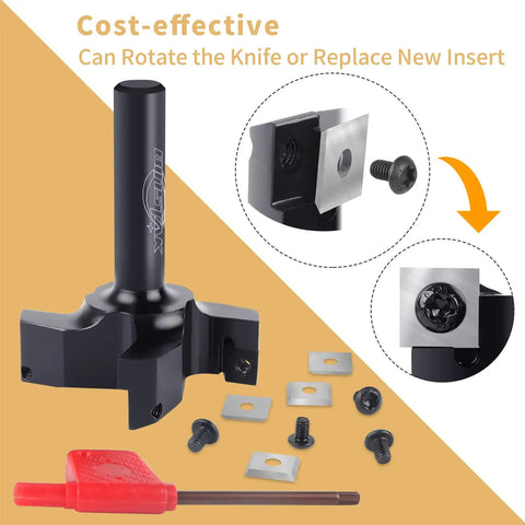CNC Spoilboard Surfacing Router Bit With Half Inch Shank And Two And A Half Inch Cutting Diameter Four Wing Beefy Carbide Insert Slab Flattening Planer Bit For Heavy Duty Woodworking And Smooth Flat Surfacing