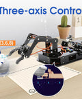 ACEBOTT 4-DOF ESP32 robotic arm kit, front view, black metal frame with wiring on desk