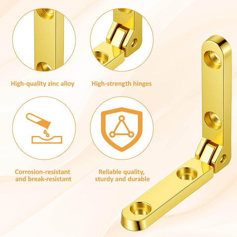 Close-up of gold zinc alloy jewelry box hinge from Gold Zinc Alloy Jewelry Box Hinges Set, 10 Pcs 90 Degree Small Hinges With 40 Screws.