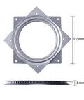 6-inch square metal lazy Susan turntable with ball bearing, silver finish, front view