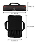 Black roll up knife bag case with zippered pouch for secure knife transport camping kitchen gear, dimensions 47.9cm x 27.5cm.