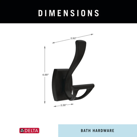 Dimensions of Matte Black Double J Towel Hook Wall Mounted For Robes And Towels, 2-Prong Holder, Durable Zinc Construction