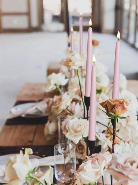 4 Pack Black 11 Inch LED Wax Covered Taper Candles With Remote Flameless Battery Operated Decor on wedding table