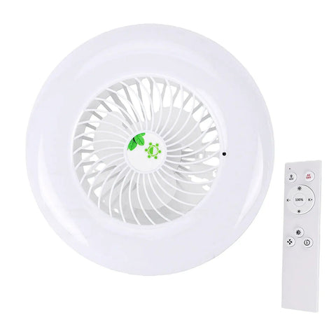Hilitand E27 Ceiling Fan Light 4 in 1 Stepless Dimming LED Fan (Negative) with remote and white design.