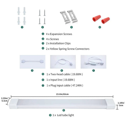 Led Tube Light Fixture 18W 2Ft Linkable Shop Light for Garage Kitchen Bathroom Closet Office 5000K White Triproof set