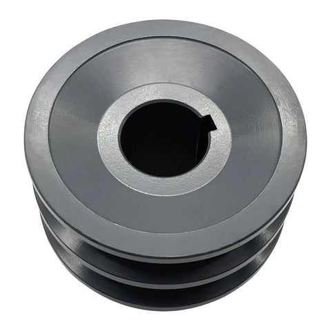 Double Groove V Belt Pulley 2.75 Inch OD With 7/8 Inch Bore Cast Iron, Heavy Duty AK Style, Fixed Bore V Belt Sheave Fits A, 3L, And 4L Belts, Balanced, Standard Keyseat, Classic V Belt Pulley front view