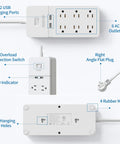 Surge Protector Power Strip With Cable Management Box 6 Outlets And 2 USB Ports Switch Control Flat Plug 5 Foot Heavy Duty