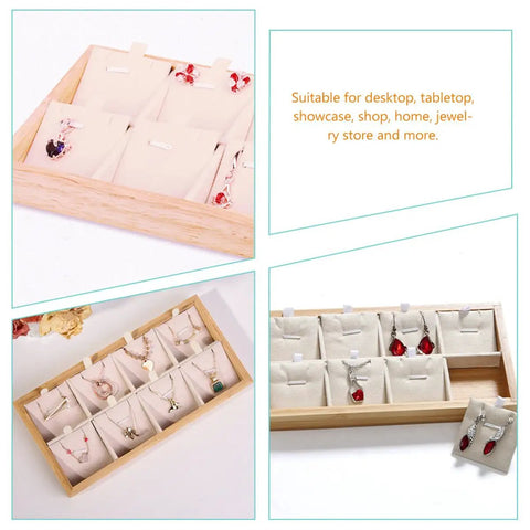 Retro Wooden Jewelry Organizer Tray With Eight Grids To Keep Your Bling Slick And Prevent Tangles While Displaying Necklaces And Earrings On Any Desk Surface, showing organized jewelry.