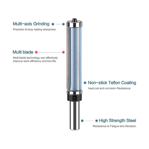 Premium Double Bearing Flush Trim Router Bit With 1/2 Inch And 12mm Shake for precise wood milling and smooth edge trimming.