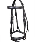 English Dressage Black Leather Flash Bridle With Fancy Stitch Detailing, Padded Crown Browband And Noseband
