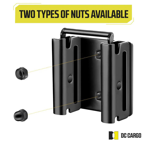 Beefy Heavy Duty Bolt On E Track Connector Set Pack Of 10 For Trucks Vans And Enclosed Trailers shown with two types of nuts