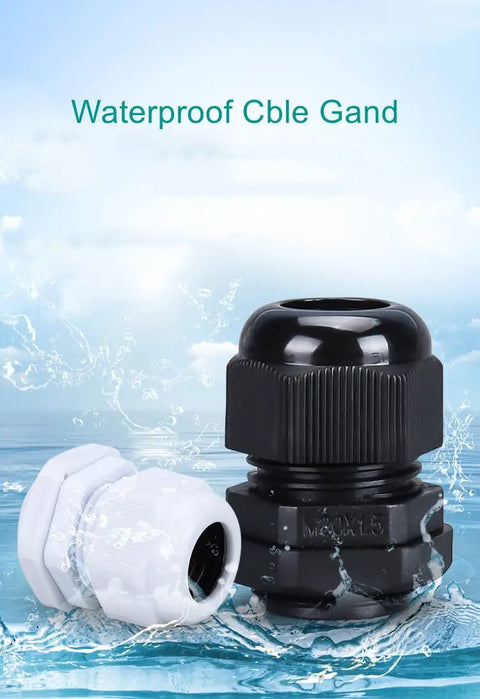 5 Pack PG16A-04-10 Waterproof Cable Glands For 4-10mm Wire Flat Hole Type Screw In Nylon Gland Kit, black and white pieces