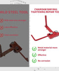 Comparison of rusty mild steel tool and Pro Grade Red Heavy Duty Chainsaw Bar Rail Closer Tool, demonstrating effectiveness and durability.