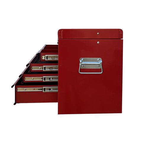 Beefy Portable Metal Tool Chest With Six Drawers, 24 Inch Tool Cabinet, Ball Bearing Drawer Slides, Steel Tool Storage Box in Red with Side Handle